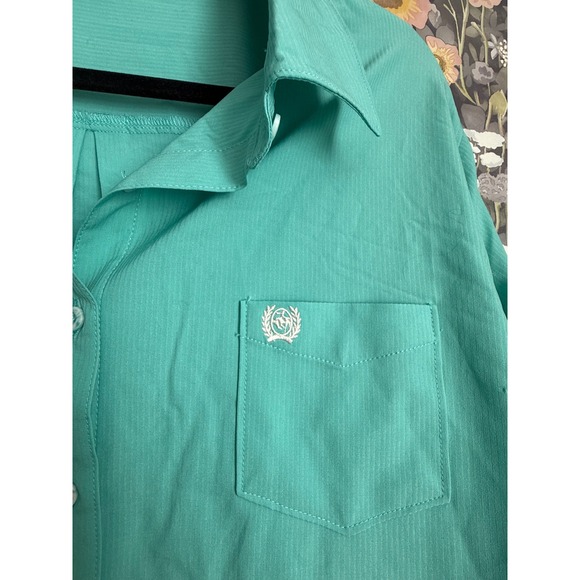 Cinch Womens Long Sleeve Button Front Shirt Turquoise Solid XL Style NSW9163007 - Picture 5 of 10